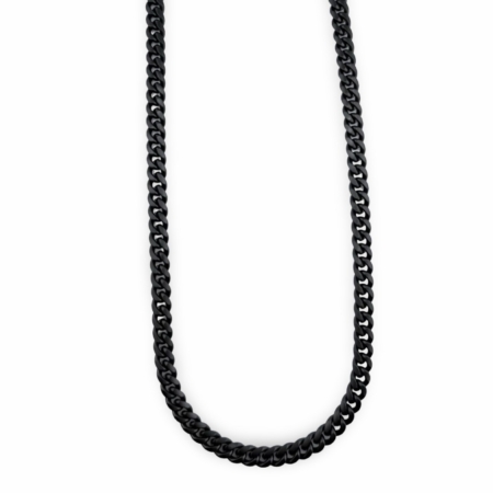 Collier chaîne noire en métal sur fond blanc
