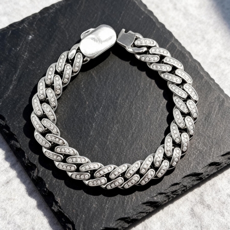 Bracelet chaîne argent avec pierres sur ardoise