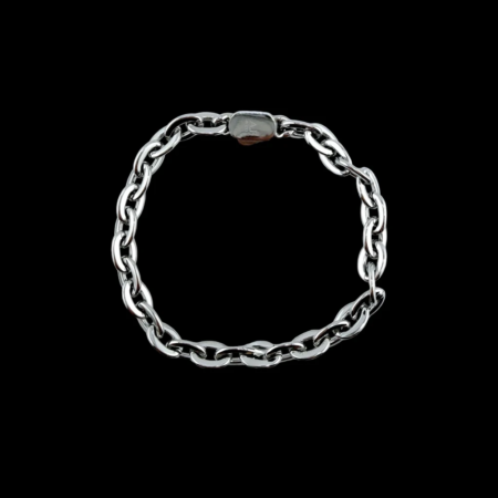 Silver chain bracelet on a black background