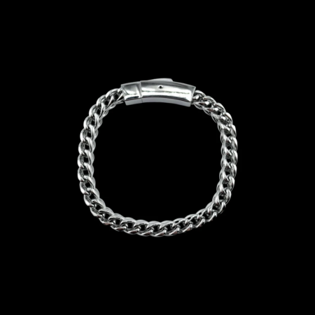 Silver chain bracelet on a black background