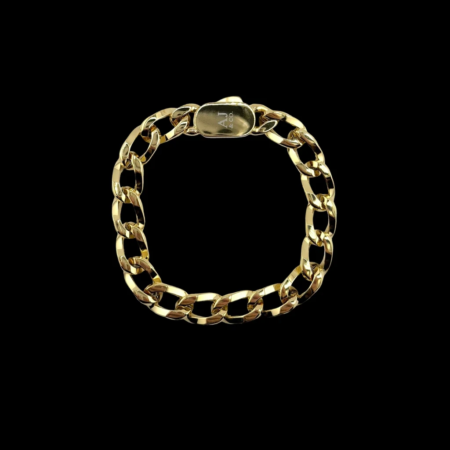 Gold chain bracelet on a black background