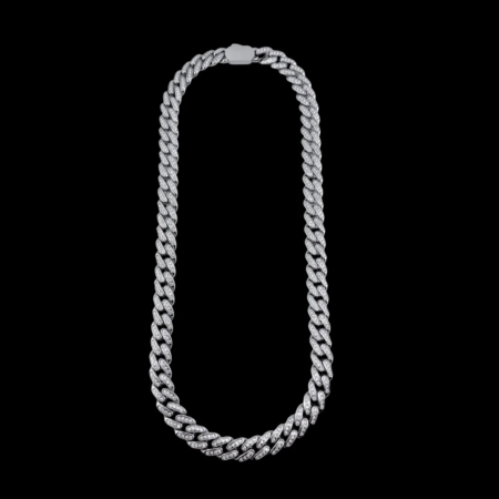 Silver Cuban chain necklace set with diamonds