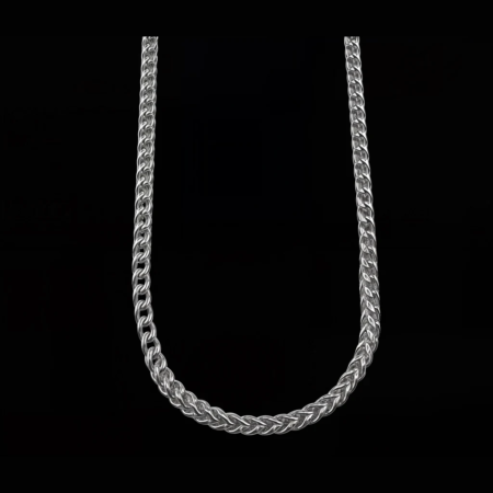 Silver chain, gourmette link, on a black background