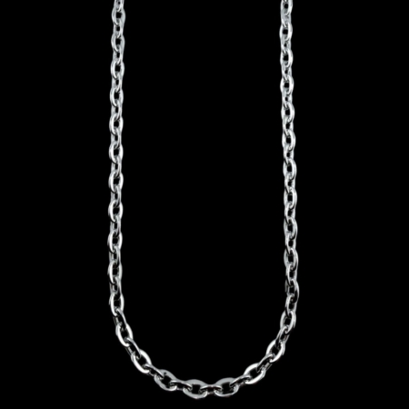 Silver chain necklace on black background