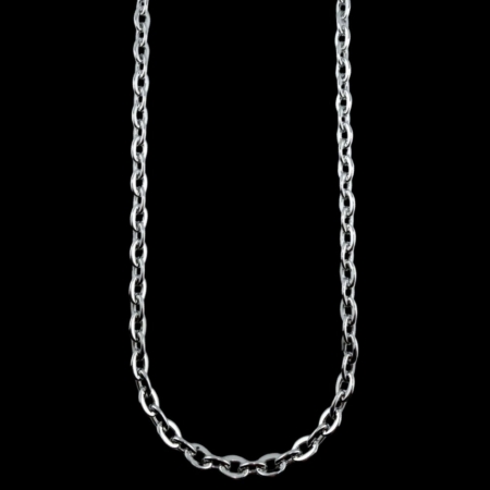 Silver chain necklace on black background