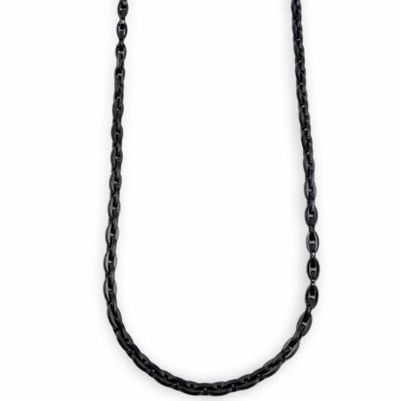 Black metal chain necklace on white background