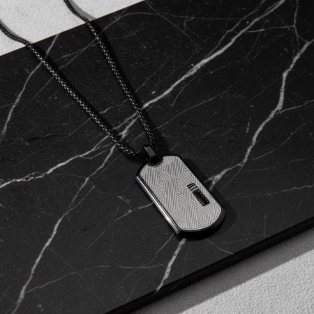 Collier plaque militaire noir et argent
